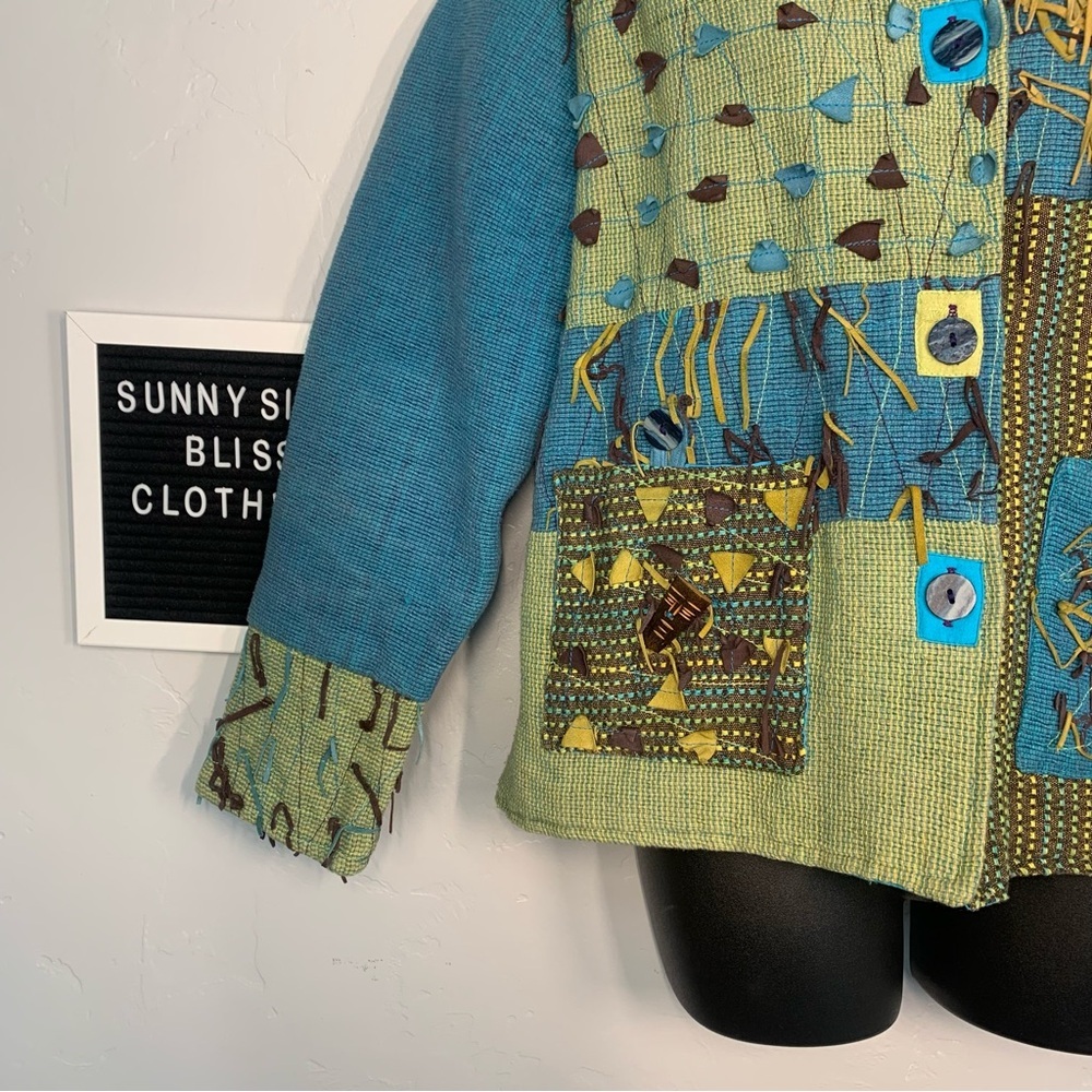 Vintage 90s Boho Patchwork Cotton Jacket Fringe B… - image 3